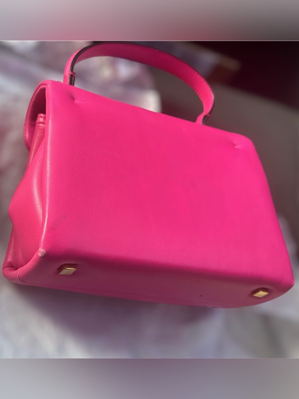 VALENTINO GARAVANI Nappa Tonal Monochrome Mini One Stud Top Handle Bag Pink PP - Picture 6 of 15